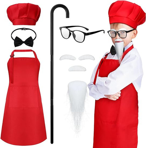 9 Piezas Disfraz Camarero Halloween Para Niños Delantal Rojo