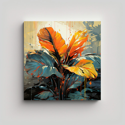 70x70cm Cuadro Palm Leaves En Tonos Amarillo Y Naranja