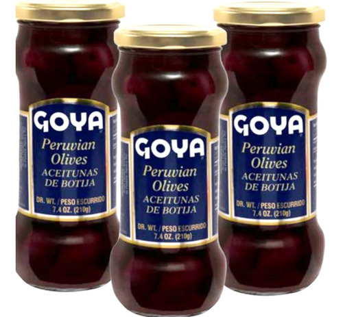 3 Frascos Aceitunas De Botija Peruanas Goya 210g C/u