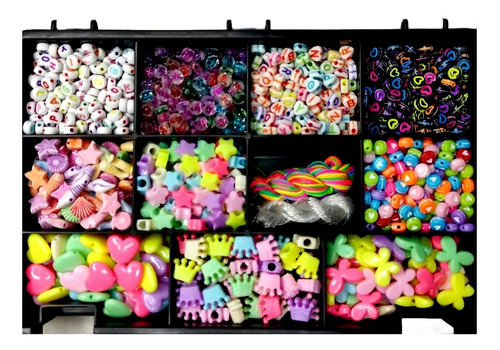 Kit 500pz Multicolor+ Figuras Acrílico+ojos Fimo+hilos+caja 