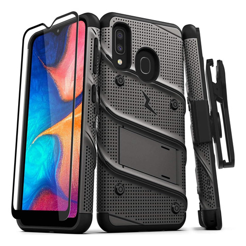 Funda Para Galaxy A20/ A30 Zizo Bolt + Vidrio Gris