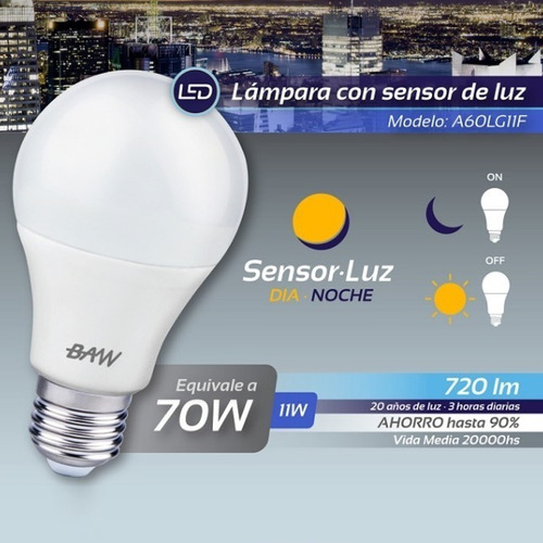 Imagen 2 de 10 de Lampara Led 11w Fotocelula Sensor Luz Dia Noche