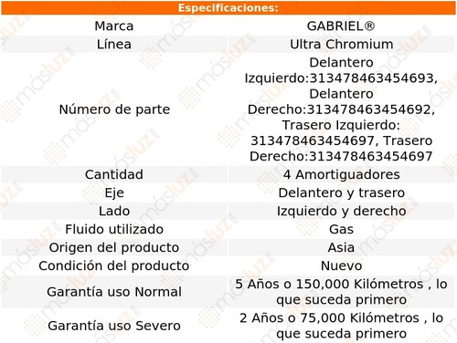 Kit 4 Amortiguadores Gas Ultra Chromium Lancer 12/16