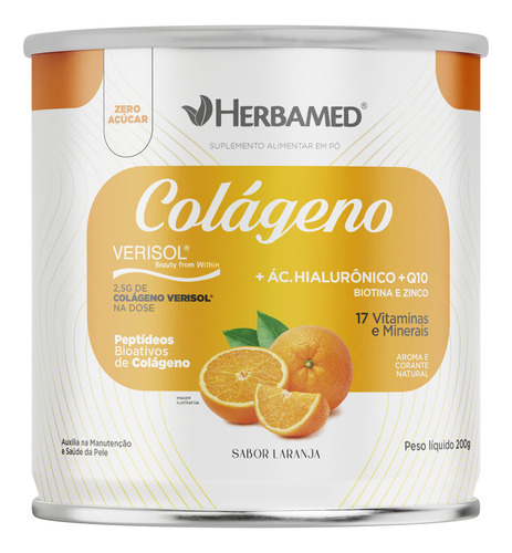 Colágeno Verisol Ácido Hialurônico Laranja Herbamed 200g