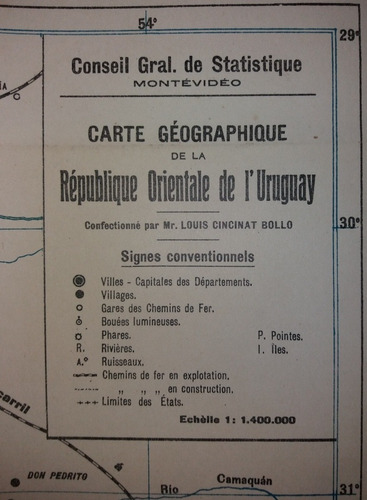 Hermosa Carta Geografica Mapa Politico Color Uruguay 1915 (Usado)