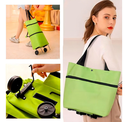 Carrito Para Mandado 2 En 1, 25l: Bolsa Plegable Con Ruedas Color Verde Verde