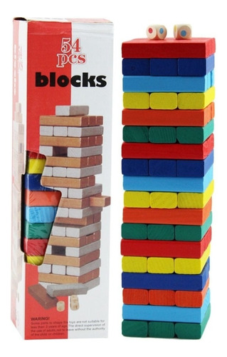 Jenga Grande Colores 54pcs Bloques Madera Con Dados 