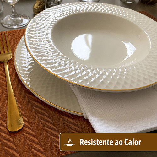 12 Jogo Americano Roma Alto Padrão Impermeável Pvc Cor Caramelo Claro Escuro Marrom Café