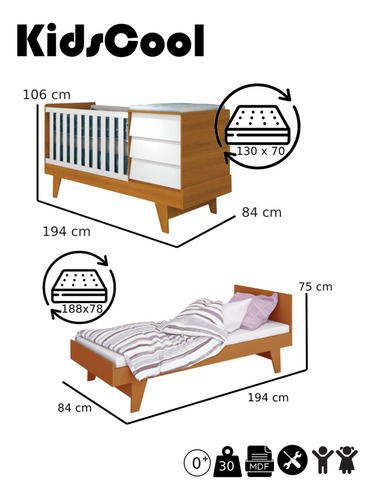 Cuna 3 En 1 Con Comoda Noah Prince - Be Design