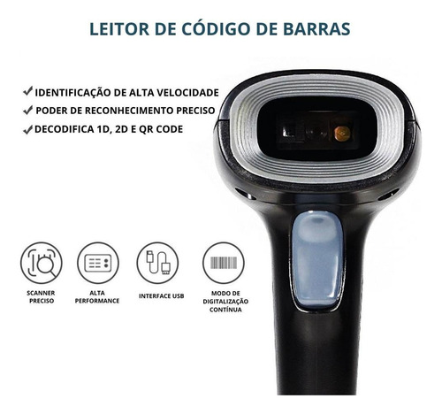 Leitor De Código De Barras Com Fio 2d Portátil Usb