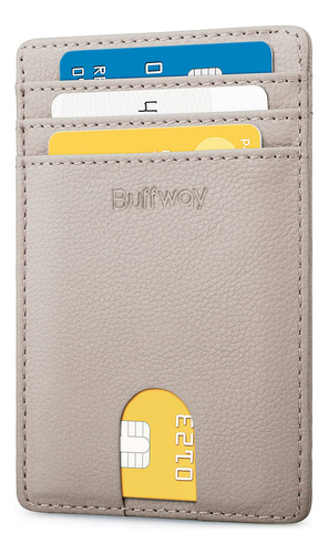 Slim Wallet Buffway Chicago Khaki Rfid Blocking Leather
