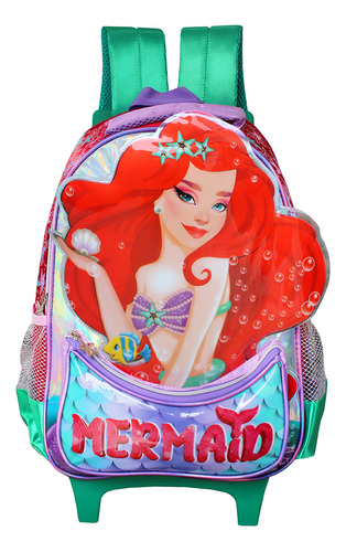 Mochila Escolar De Rodas Mermaid 3d Infantil Feminina Denlex