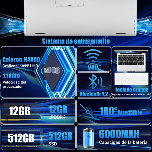 Laptop 14.1'' Notebook Portátil Español Teclado 12gb 512gb
