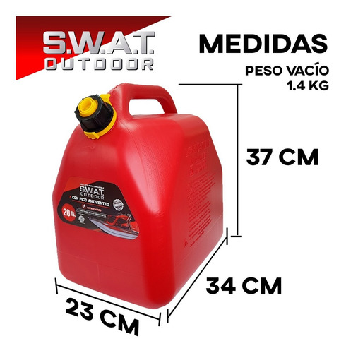 Imagen 3 de 10 de Bidón 20 Litros Nafta Diesel Homologado Pico Vertedor Swat