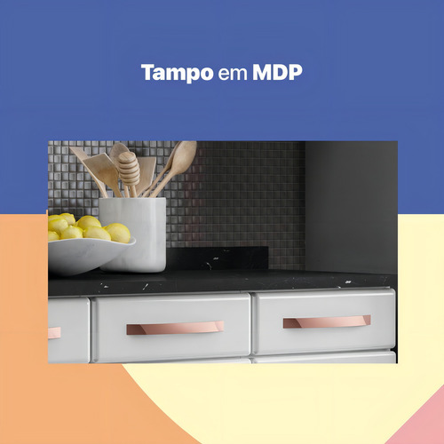 Balcão Gabinete Cozinha Aço Telasul Mirage New C/tampo Cor Branco