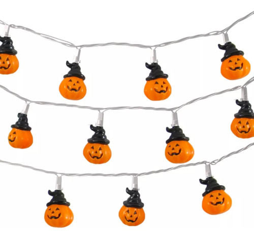 Serie Led Halloween Calabazas Con Sombrero 20 Luces