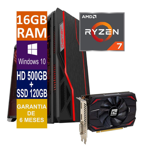 Pc Gamer Cpu Ryzen 7 16gb, Hd 500gb + Ssd 120gb, Rx 550 4gb