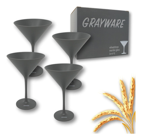 Grayware Vasos Martini Con Pajita De Trigo (juego De 4) .