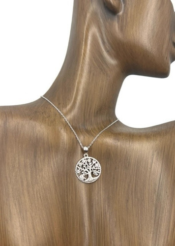 Conjunto Plata 925 Cadena Y Dije Arbol De La Vida Con Cubi 