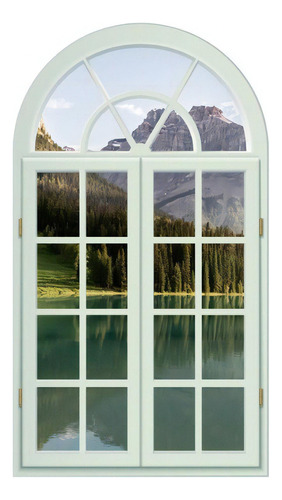 Vinilo Decorativo Ventana Paisaje Lago Bosqu Sticker Gigante Color Multicolor