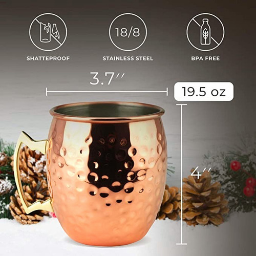 Set 4 Vasos Cobre 550ml Premium Coctel Tragos