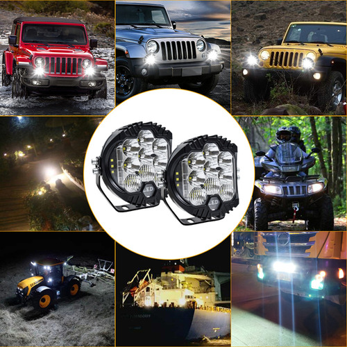 Combo Foco Trabajo Led 5 Spot Flood Offroad Luz Conduc, 2 Un