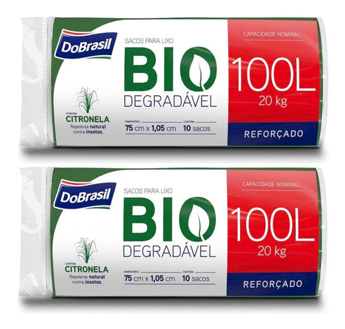 Kit 20 Und Saco De Lixo 100 Litros Biodegradável Reforçado Cor Verde