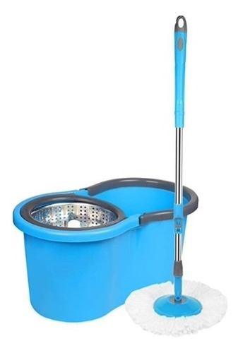 Balde Mopa Giratoria 360- Centrifugador De Acero + 2 Paños Color Azul