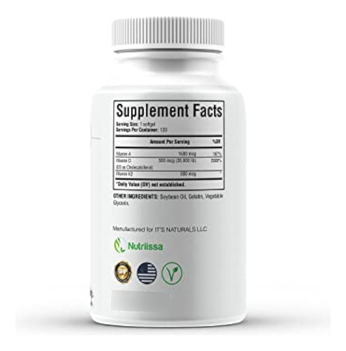 Adk – Suplemento Vitamnico Dosificado De 20,000 Ui De Vitamina D3, Inmunidad Y A Cardiovascular, 120 Cpsulas Blandas, 120 Porciones Por Botella