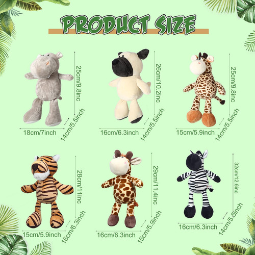 Juego De 12 Peluches De Safari Zhanmai Animales Selva Color