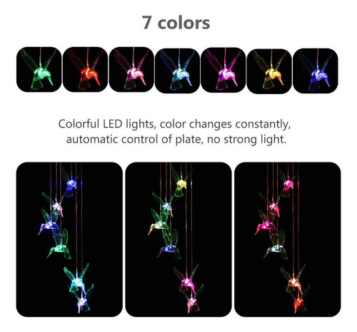 Campanillas De Viento Solares Con Forma De Colibrí, Led Que Cambian De Color, Para Colgar En Dispositivos Móviles, Impermeables, Para Exteriores, Interiores, Fiestas, Noches, Patios Y Jardines