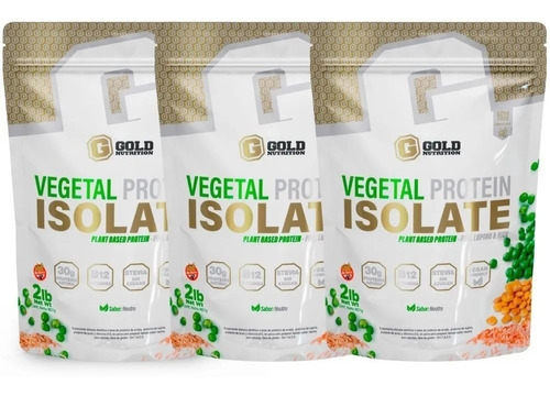 Vegetal Proteina Vegana 100% 2lb Gold Nutrition Pack X 3 Un.