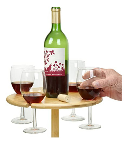 Wt Products Mesa De Vino Portátil Pequeña De Bambú Para Picn