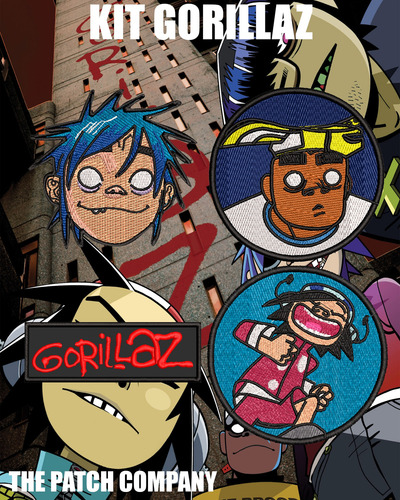 Kit Pack Set 4 Parches Bordados Termoadhesivos Gorillaz 2d Negro Bordado