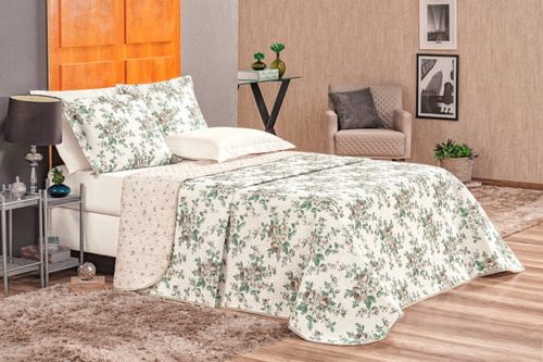 Colcha Cama Casal Padrão Estampada Com Fronha Bouti 03 Peças Cor Elie