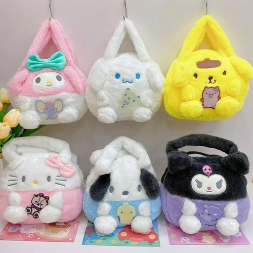Cartera Bolso Peluche Personajes Sanrio Para Niña My Meoldy Blanco Rosa