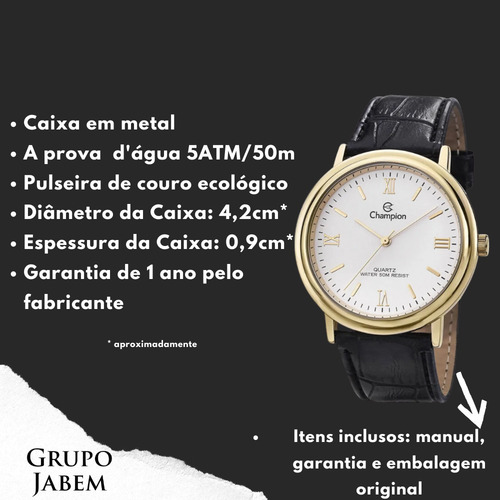 Relogio Masculino Dourado Champion Pulseira Couro Original