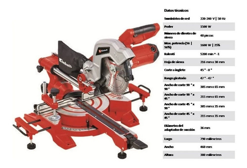 Sierra Ingleteadora Telescópica 1600w 5000rpm Guia Laser 2hp