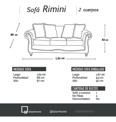 Sofa Rimini 2 Cuerpos Tela Velvet - Latam Home