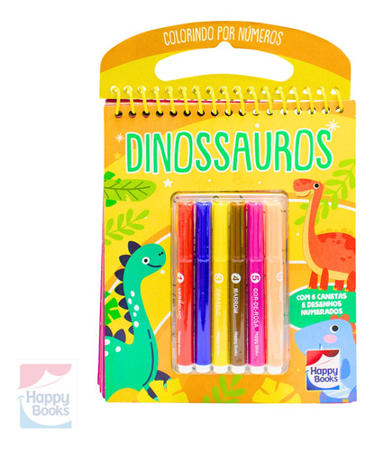 Livro Infantil Colorindo Por Números Dinossauros + Canetinhas | Happy Books
