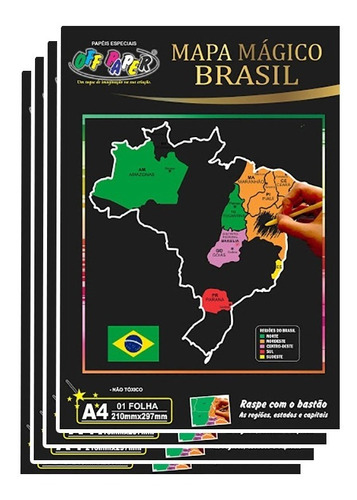 Mapa Magico De Raspar Com Bastão Programar Viagens 4 Folhas