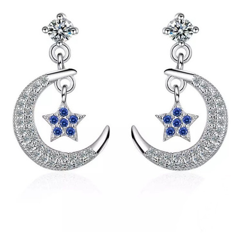 Aretes Colgantes En Plata Luna Y Estrella Para Mujer