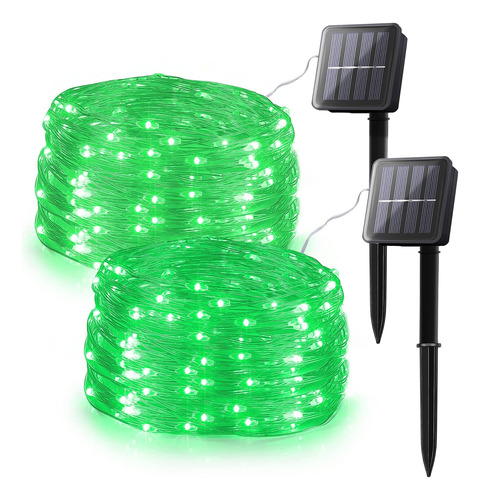 2 Pack 100 Led Solar Verde Luces De Cadena,33ft Solar H...