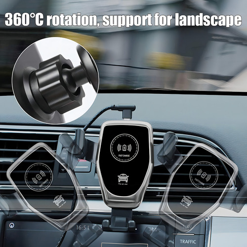 Soporte De Auto Con Cargador Inalámbrico Carga Rápida De 10w Negro