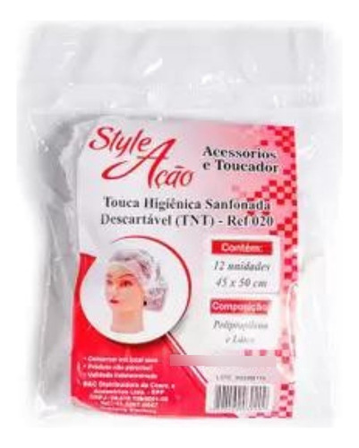 Style E Ação Touca Desc. Tnt Sanfonada - 12 Unidades Cor Branco 0