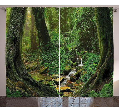 Ambesonne Nature Curtains, Wonderland Forest Nepal Jungle Ra