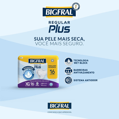 Imagem 3 de 5 de Fralda Bigfral Regular Plus Tamanho Xg - 16 Unidades