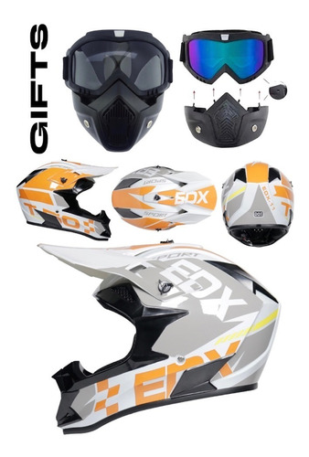 Casco P/ Moto Cross Sport E D X + Antiparra C Mascara