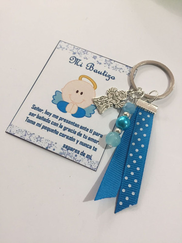 30 Recuerdos Bautizo Niño Listón Azul