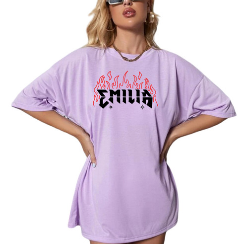 Remera Emilia Mernes Logo Fire Mp3 Oversized Modelo 87